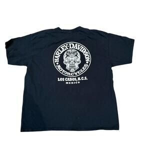 🙂 Harley Davidson Los Cabos Mexico Black Graphic T Shirt Skull Logo Mens